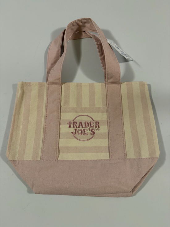 Trader Joe'S Handbags - Trader Joe's Pink & Cream Striped Mini Canvas Tote Bag Reusable Shopping Lunch